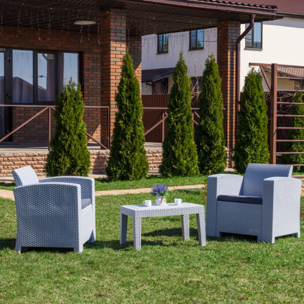 Лаунж зона на 2 персоны Royal Family LANA LUX XS стол и кресла, светло-серый из пластика